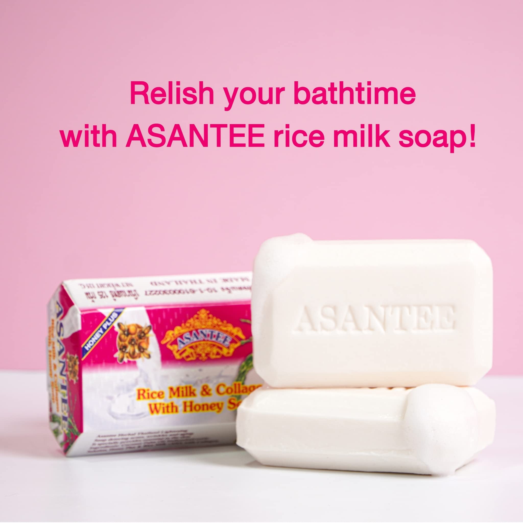 ASANTEE Rice Milk with Collagen and Honey Body Soap 125 g. (Pack of 3)
